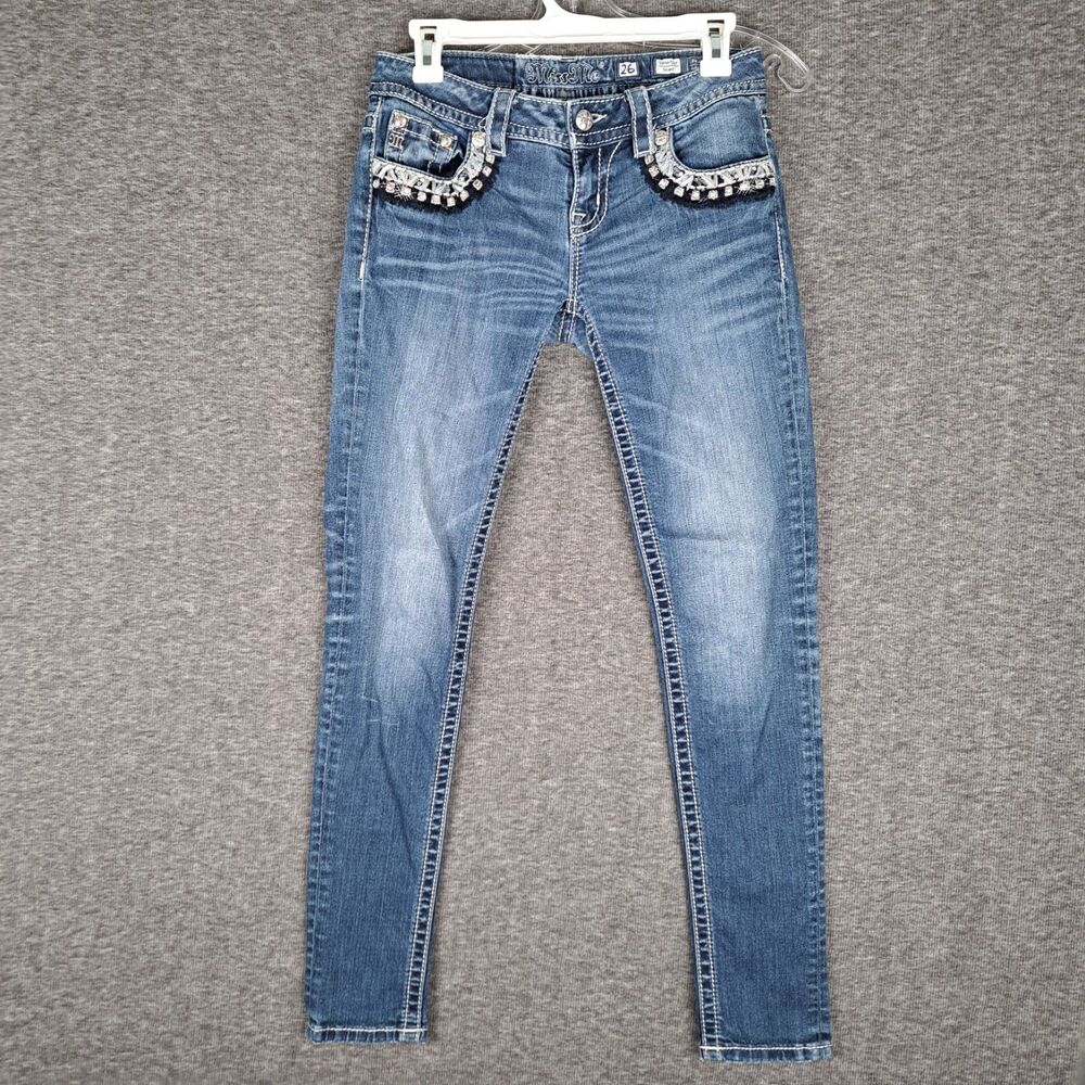 Miss Me Jeans Womens 26 Skinny Signature Rise Stretch Denim Embellished Pockets